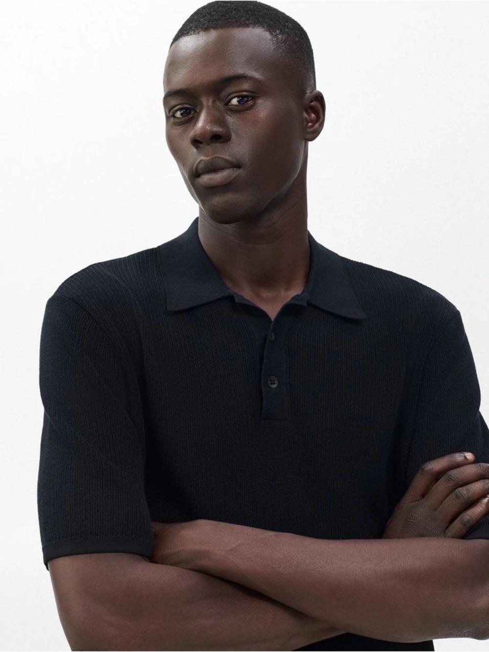 rag & bone Harvey Knit Black Short-Sleeve Polo